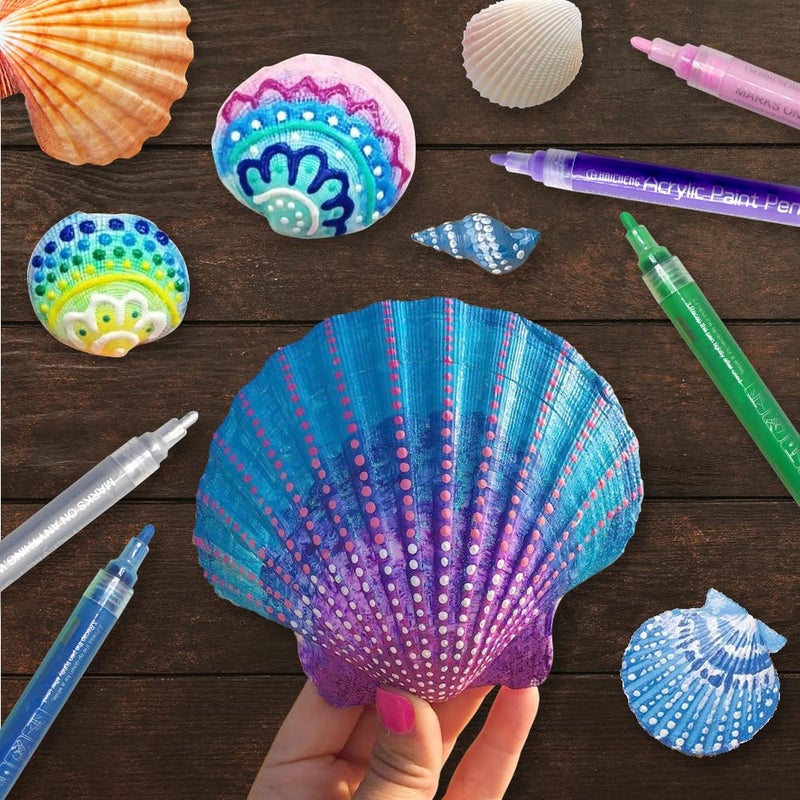 CH HAICHENG 12 Colors Acrylic Paint Pens for Rocks Painting, Wood, Metal, Glass, Plastic, Canvas, Ceramic, Seashell, Paint Markers for Plastic Surfaces - Image 3